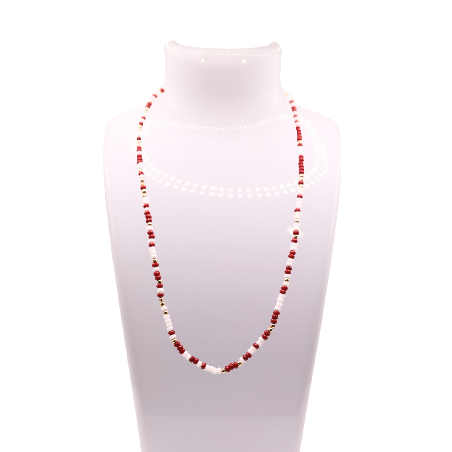 Maroon and White Beaded Sprinkle Necklace