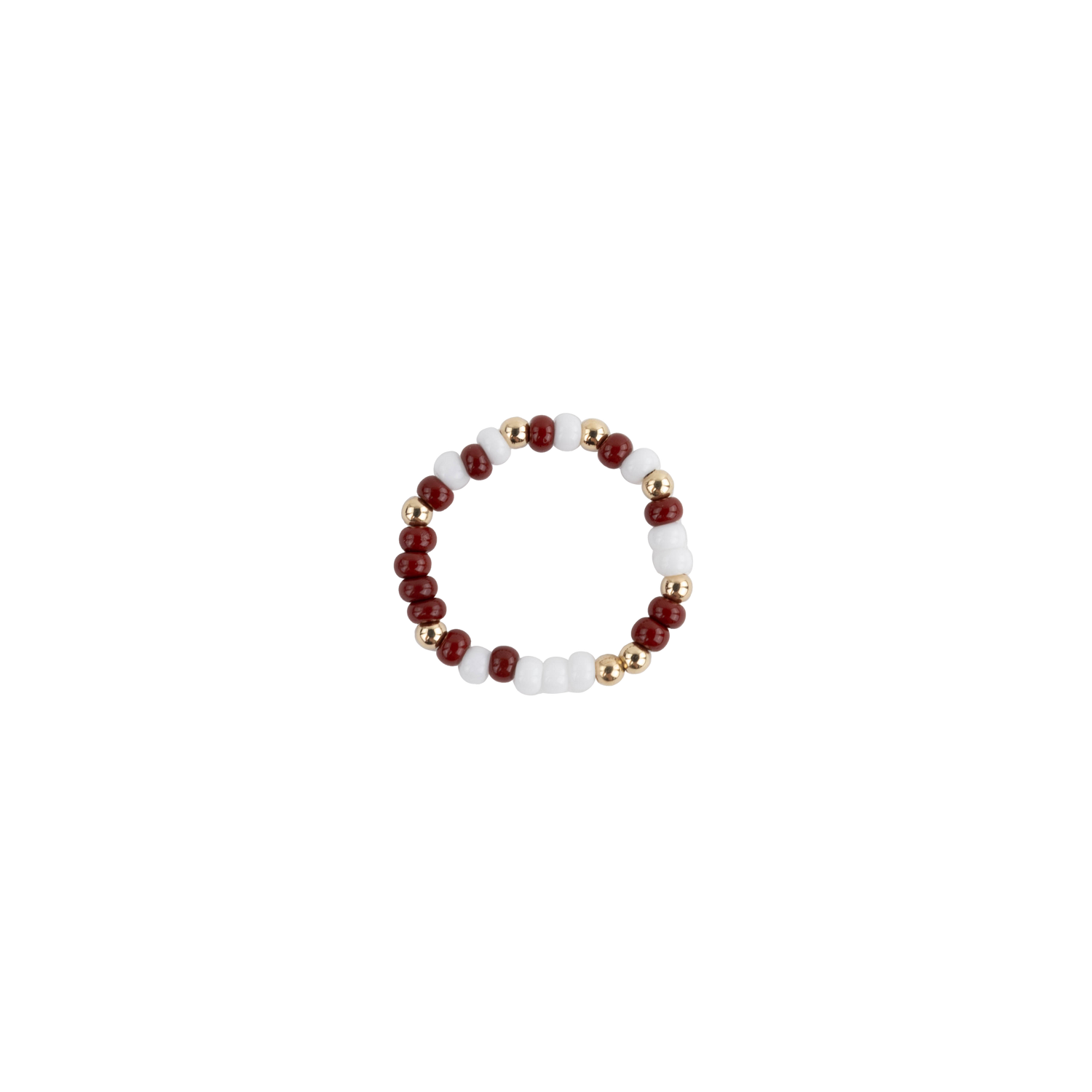 Maroon, White, and Gold Beaded Ring