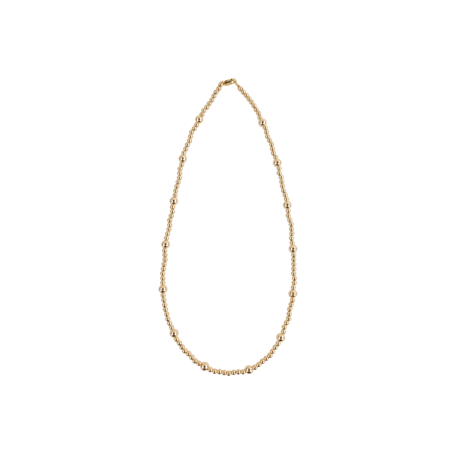 Gold beaded necklace with different size beads