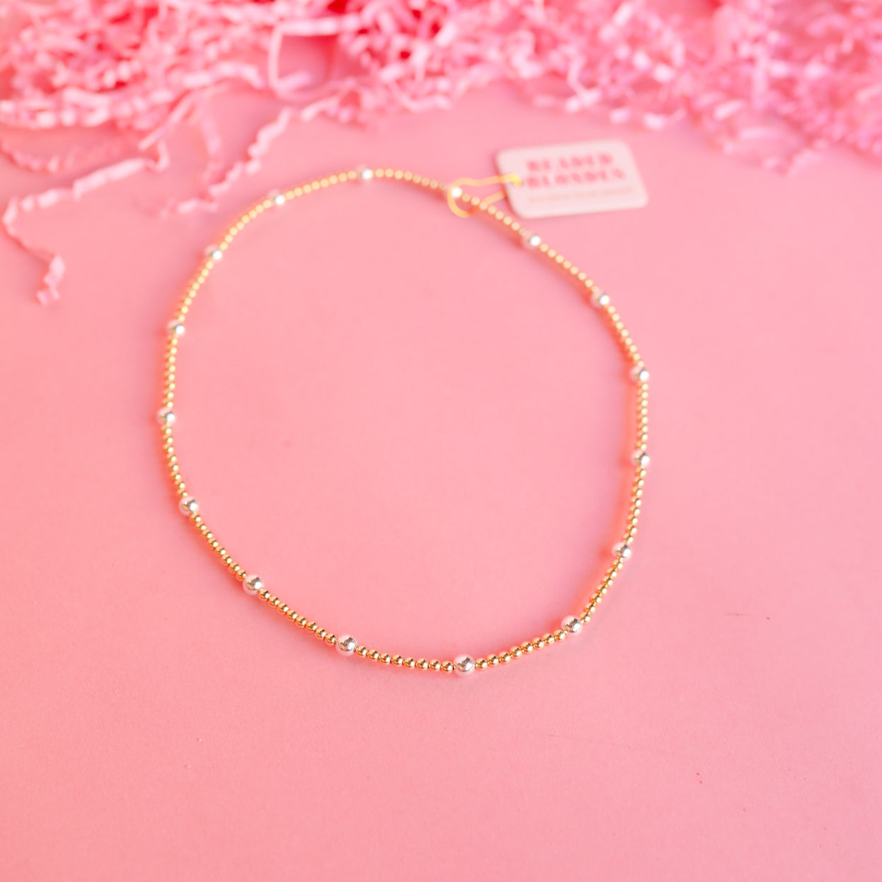 Gold and Silver Beaded Olive 16inch Necklace