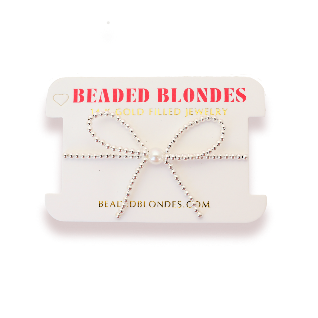 Silver Beaded Pearl Bow Bracelet