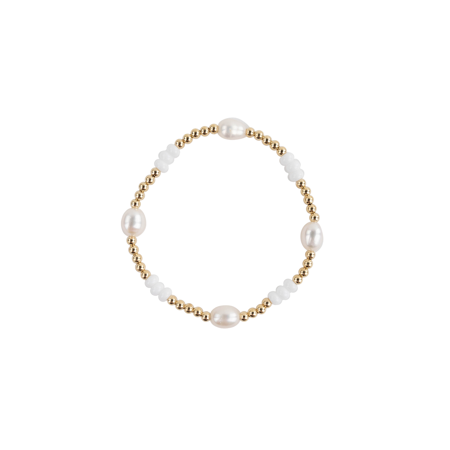 Pearl, white, and gold beaded bracelet 