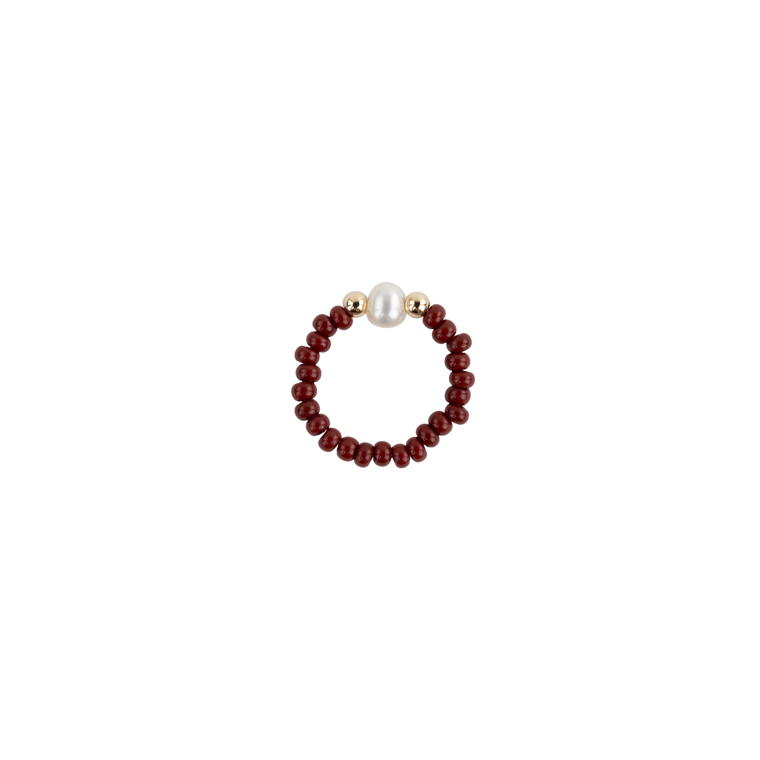 Maroon Beaded Ring with Pearl and Gold