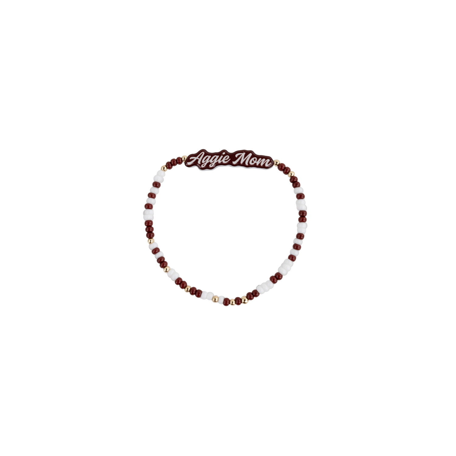 Maroon, White, and Gold Sprinkle Bracelet with 'Aggie Mom' text 