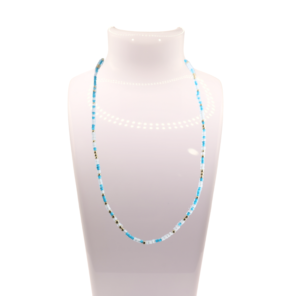 Teal, White, and Gold Beaded Sprinkle Necklace