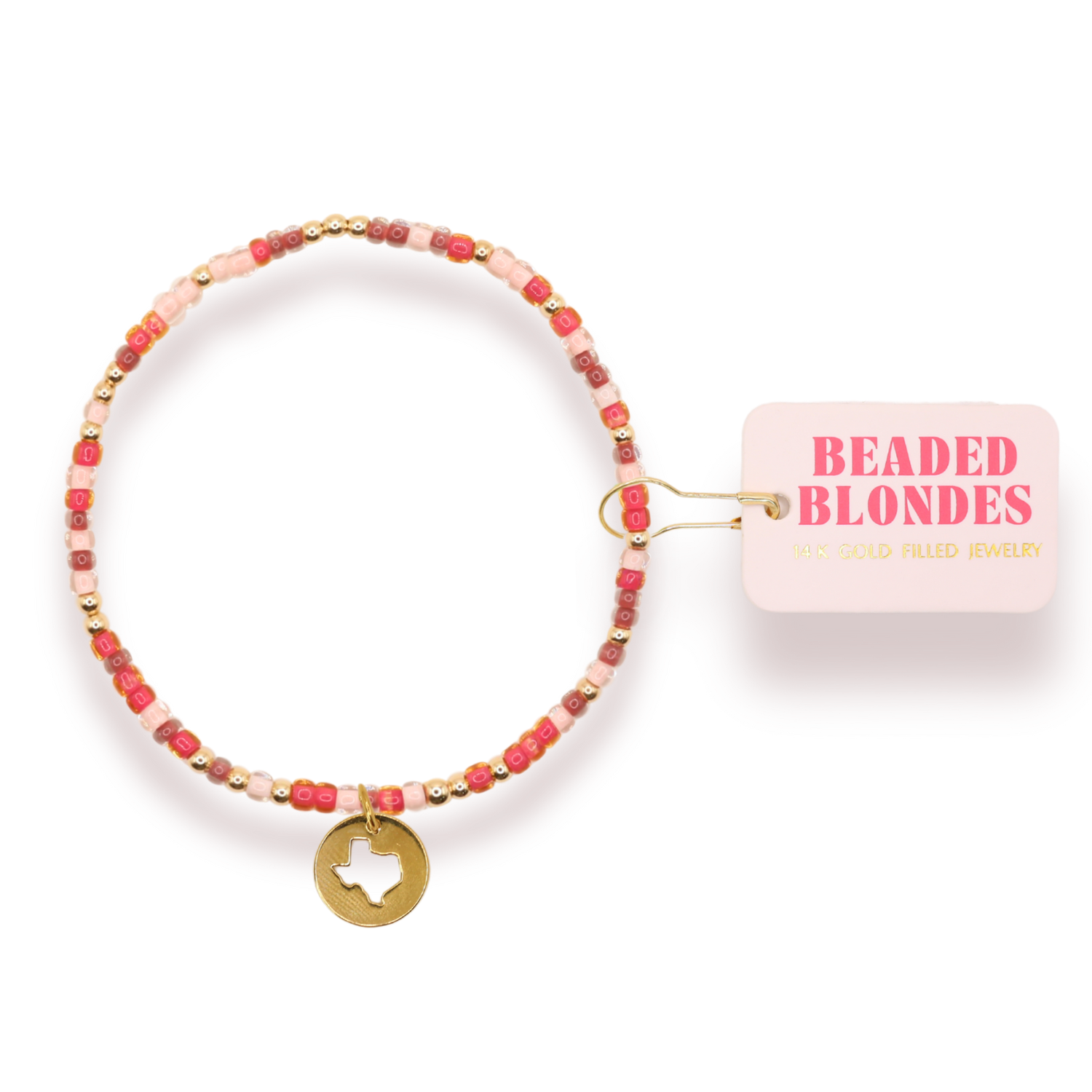 Pink and Red beaded Texas Charm Sprinkle Bracelet