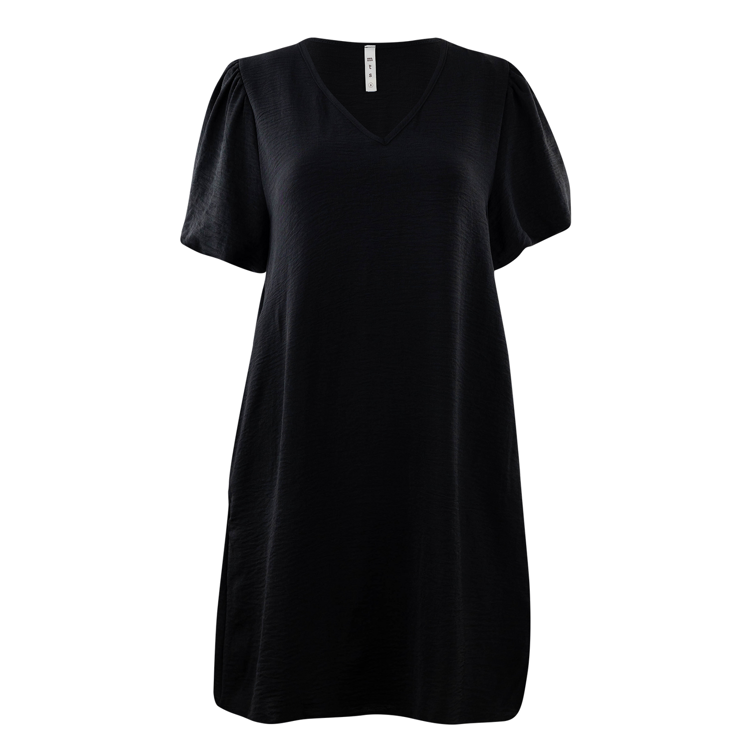Black dress with short puff sleeves