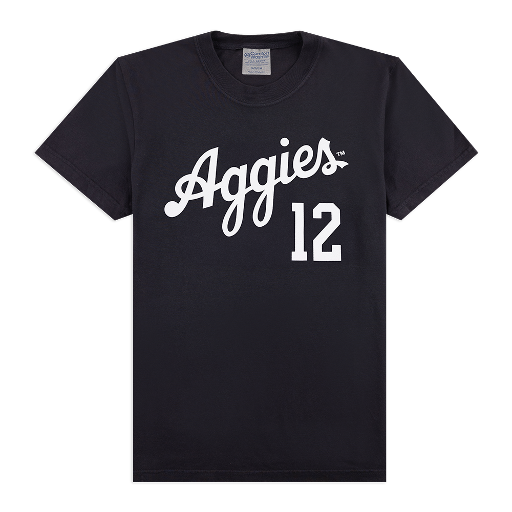 Black Shirt with Script Lettering and Football Player on Back