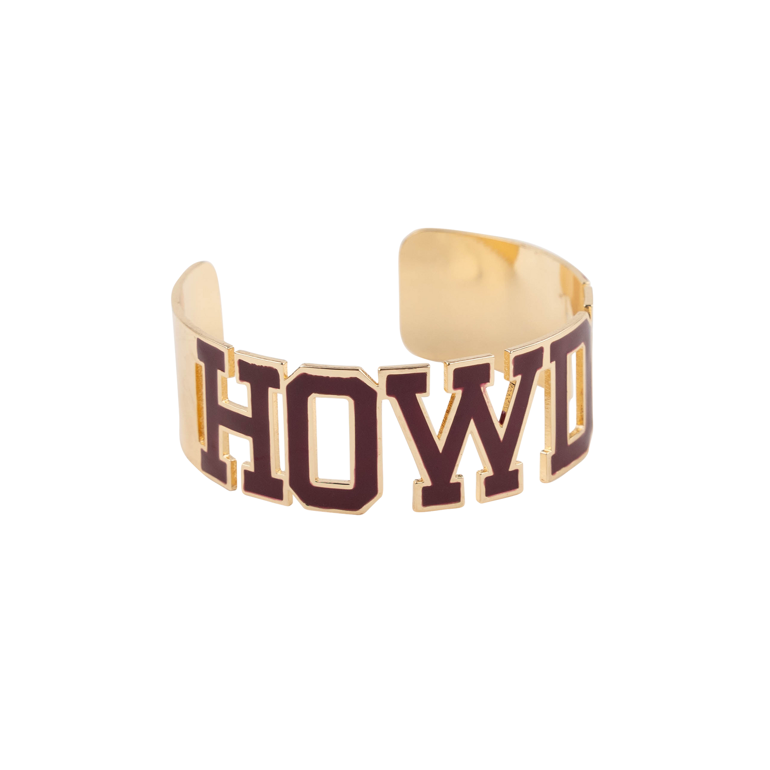 Gold cuff with maroon howdy lettering