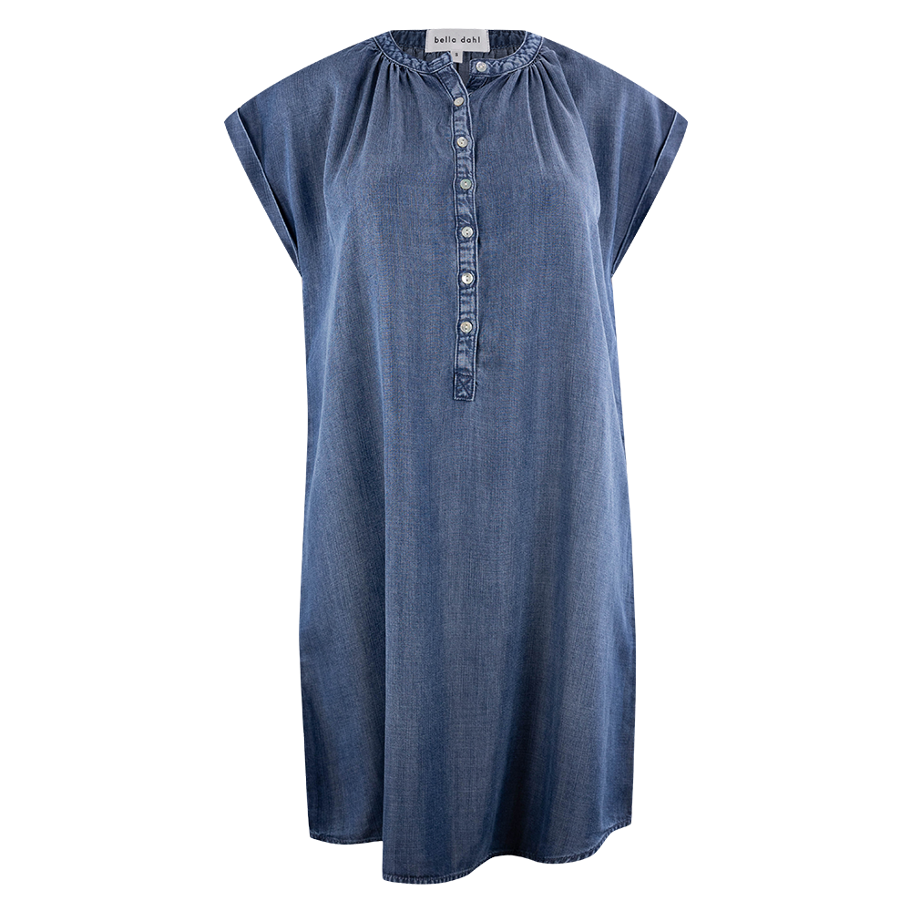 Denim dress with half buttoned down and cap sleeves