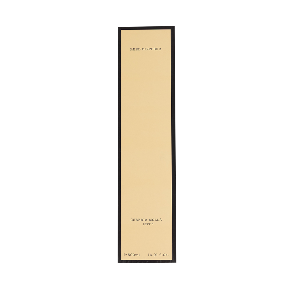 Beige and black product packaging with text 