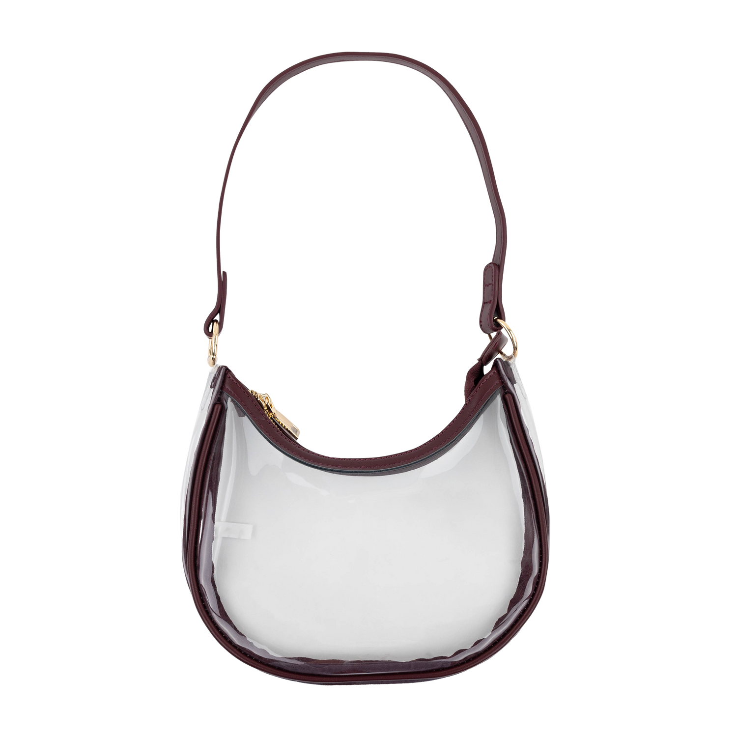 Clear handbag with maroon leather trim 