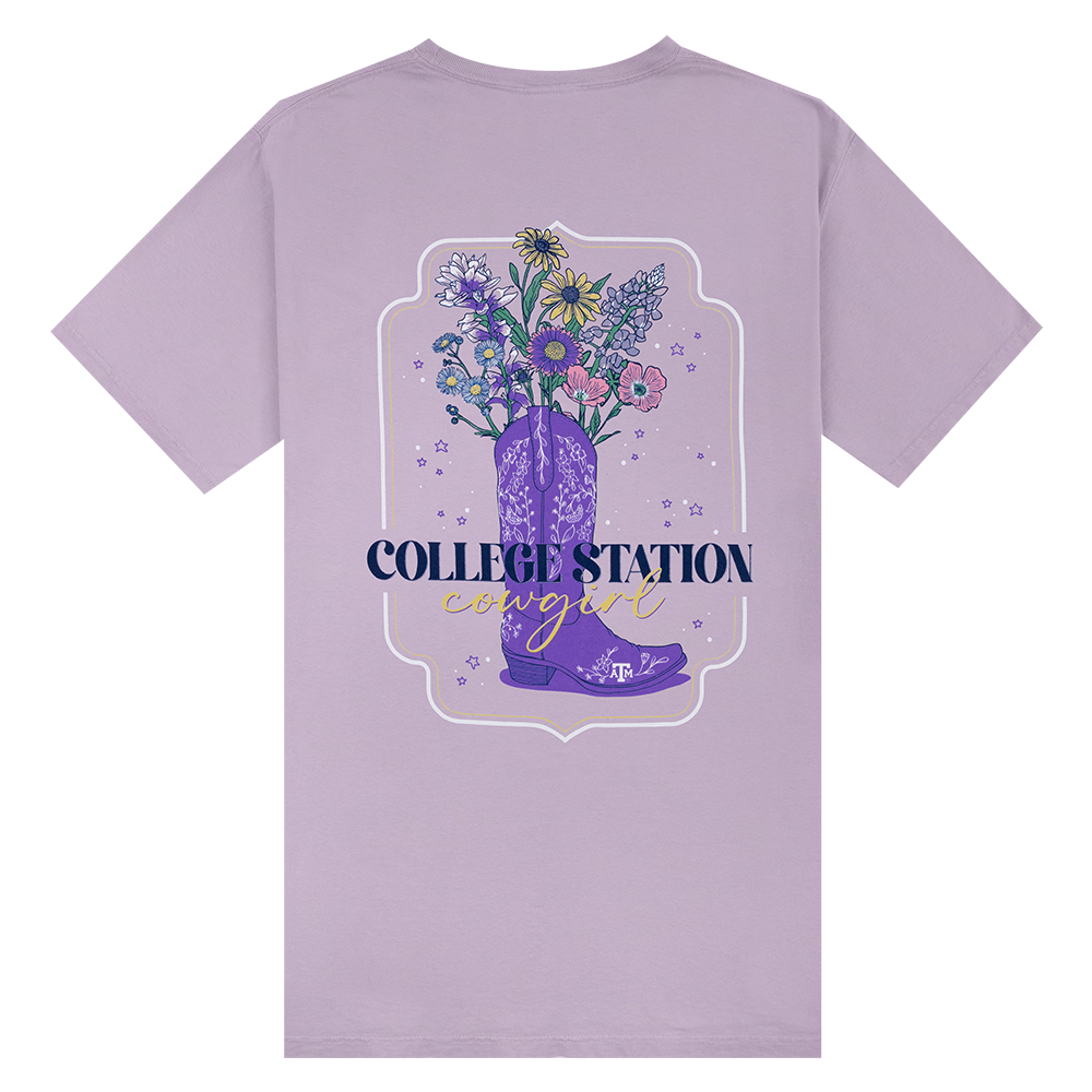 Purple T-Shirt with Boot overflowing with flowers design