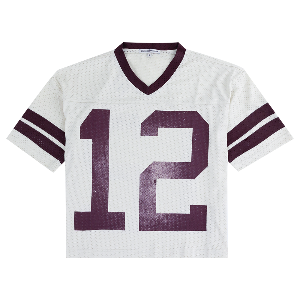 Creamy Beige vintage style jersey with number 12 and sleeve designs