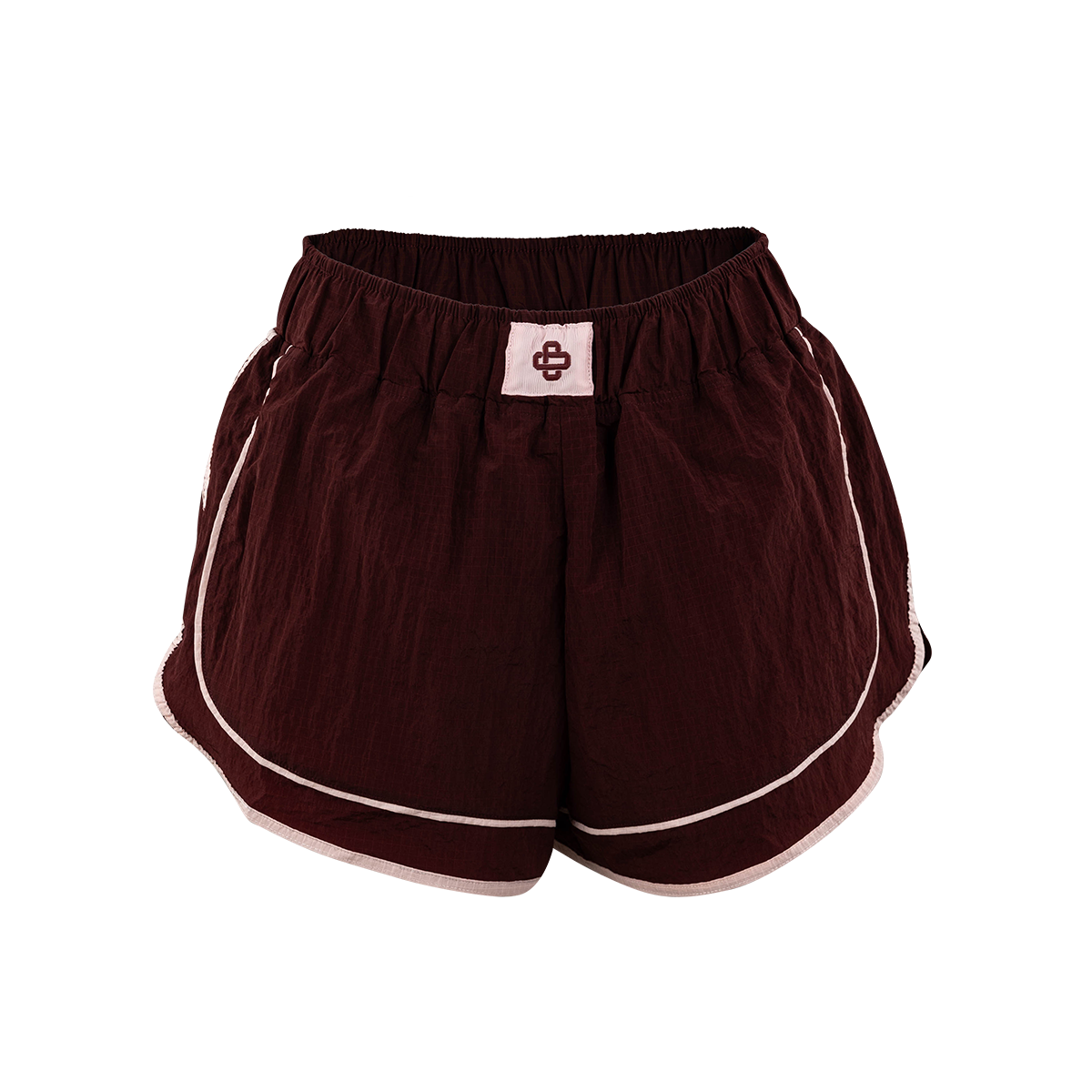Maroon short with pink accents
