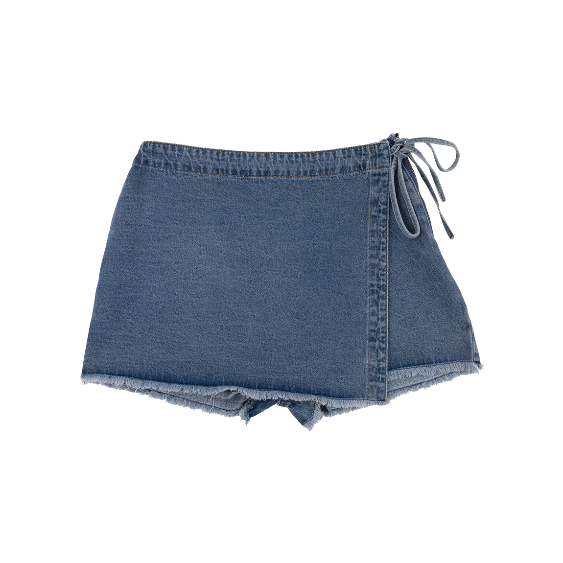 Collegiate Outfitters Crossover Tie Denim Skort with Frayed Edges