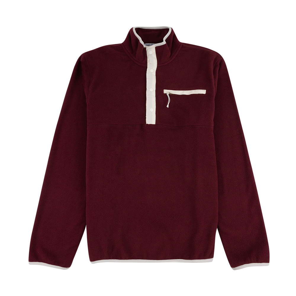 Maroon pullover with white accents.