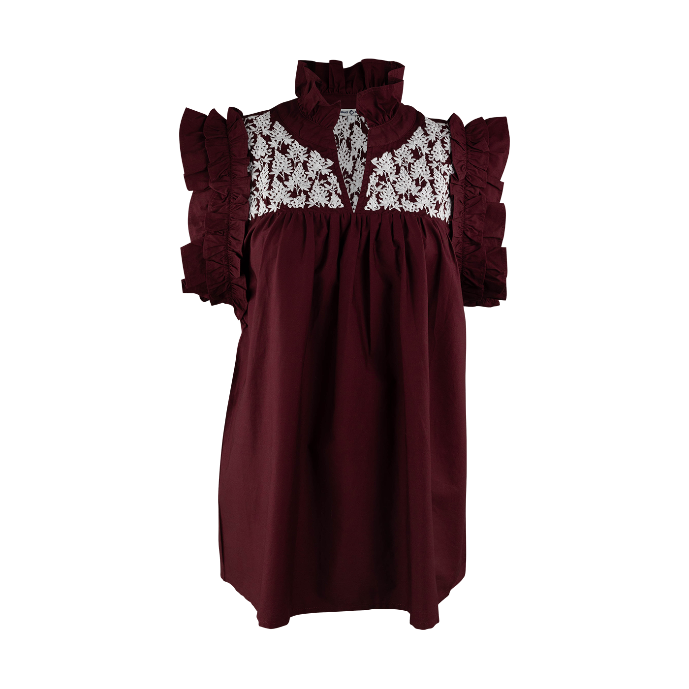 Maroon blouse with white embroidery