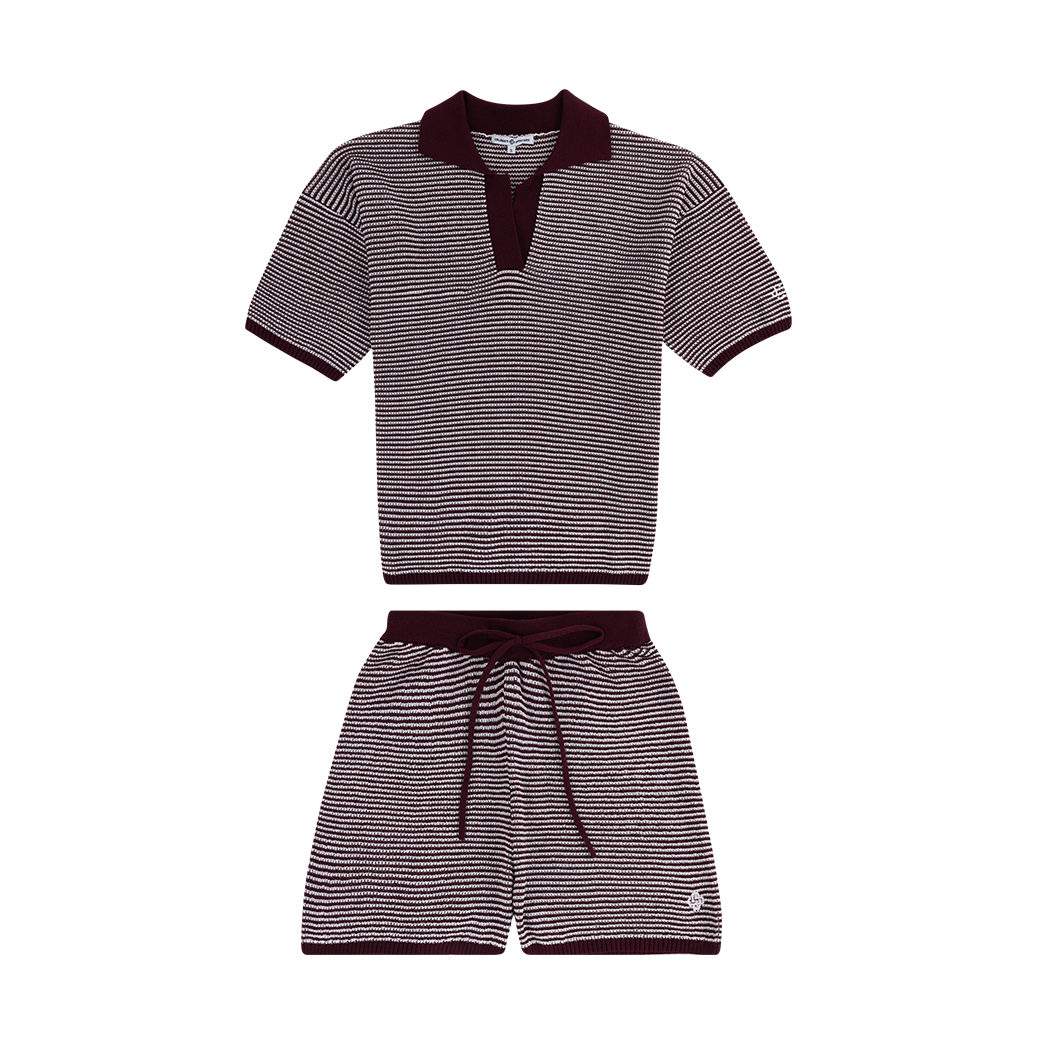 Maroon and White Striped Top and Bottom Set