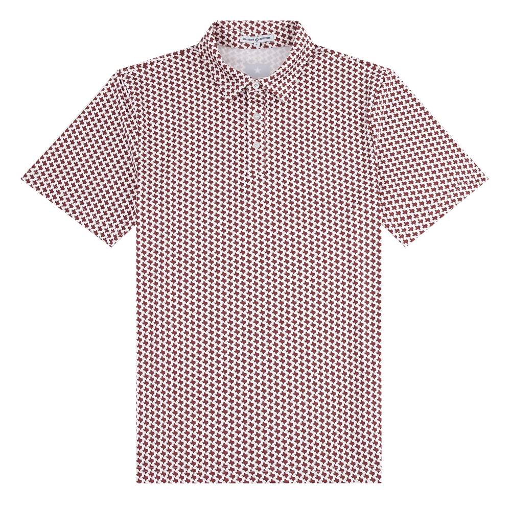 White polo with maroon Texas logos