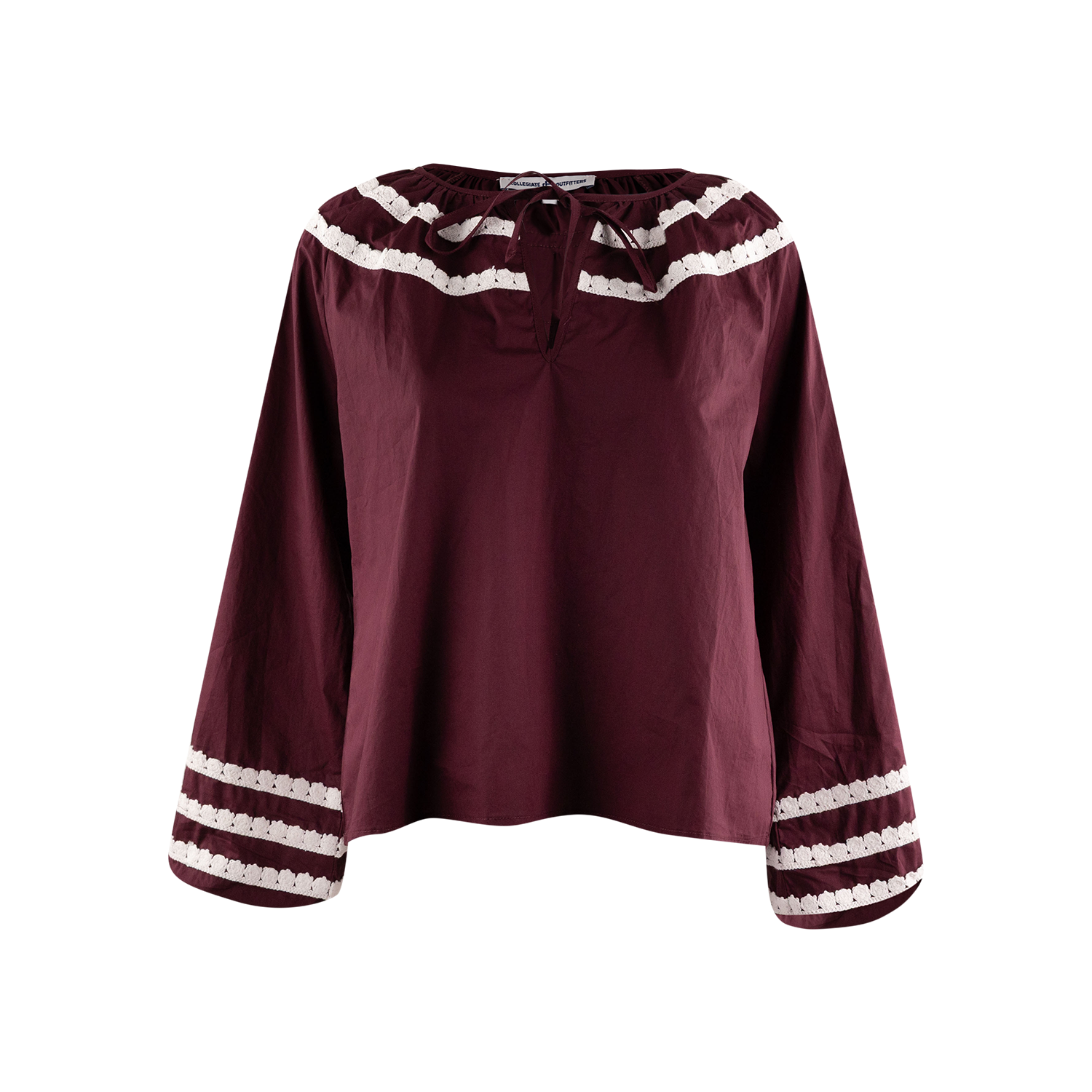 Maroon and white long sleeve womens top front