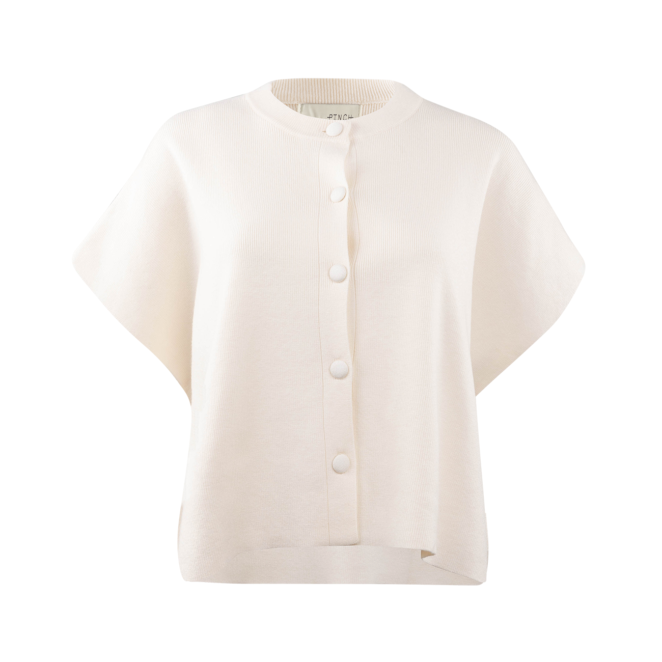 Cream-colored short-sleeve top with buttons.