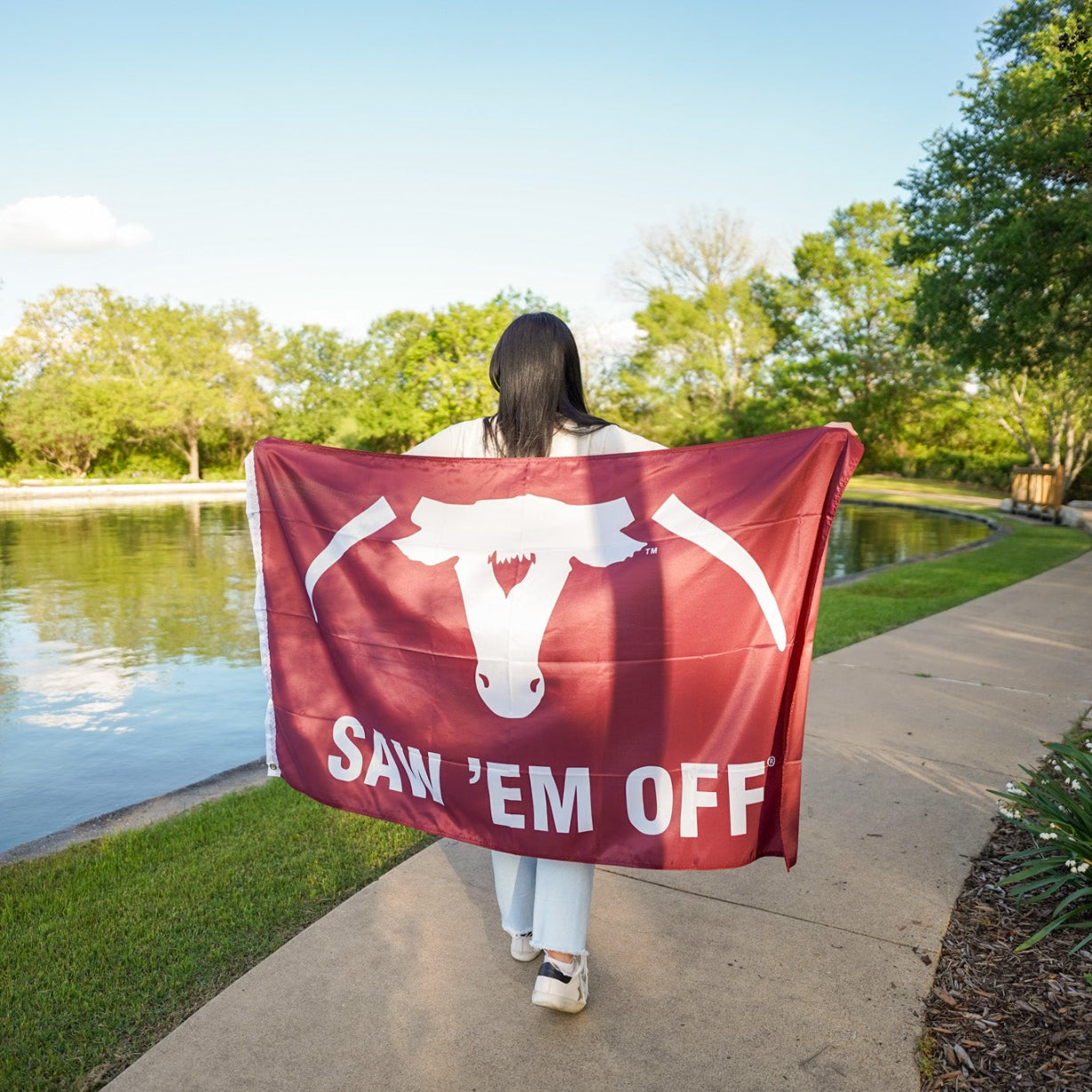 Saw Em Off Embroidered Double Sided Flag
