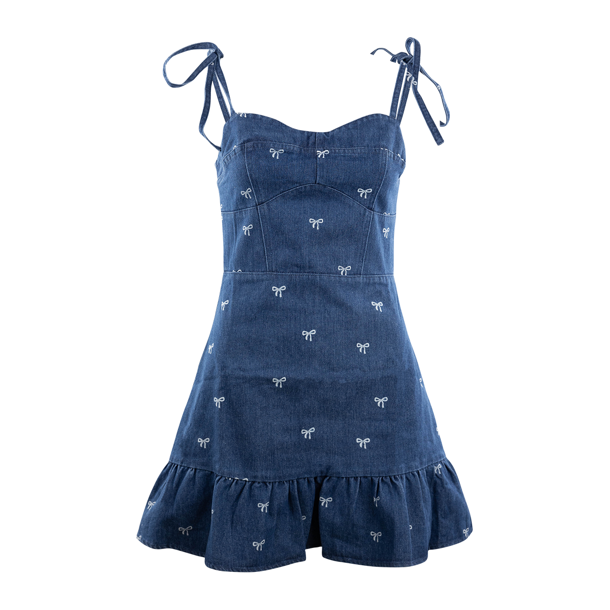 Denim Dress with White Bows Design