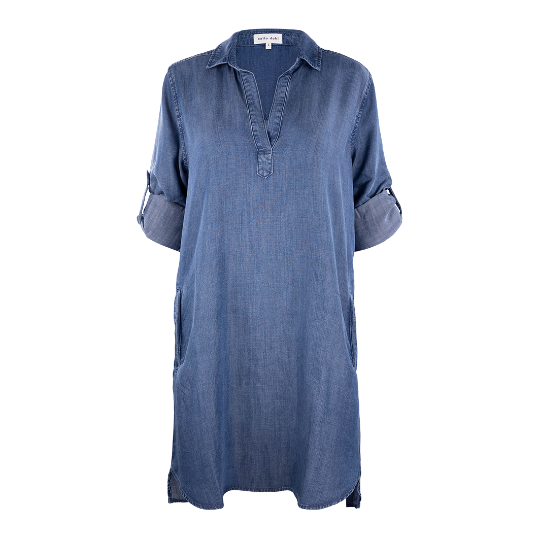 Denim long sleeve shirt dress.