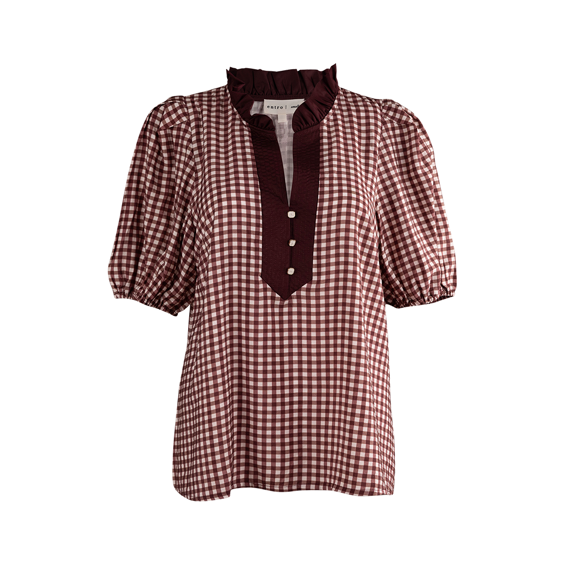 Maroon gingham half sleeve blouse