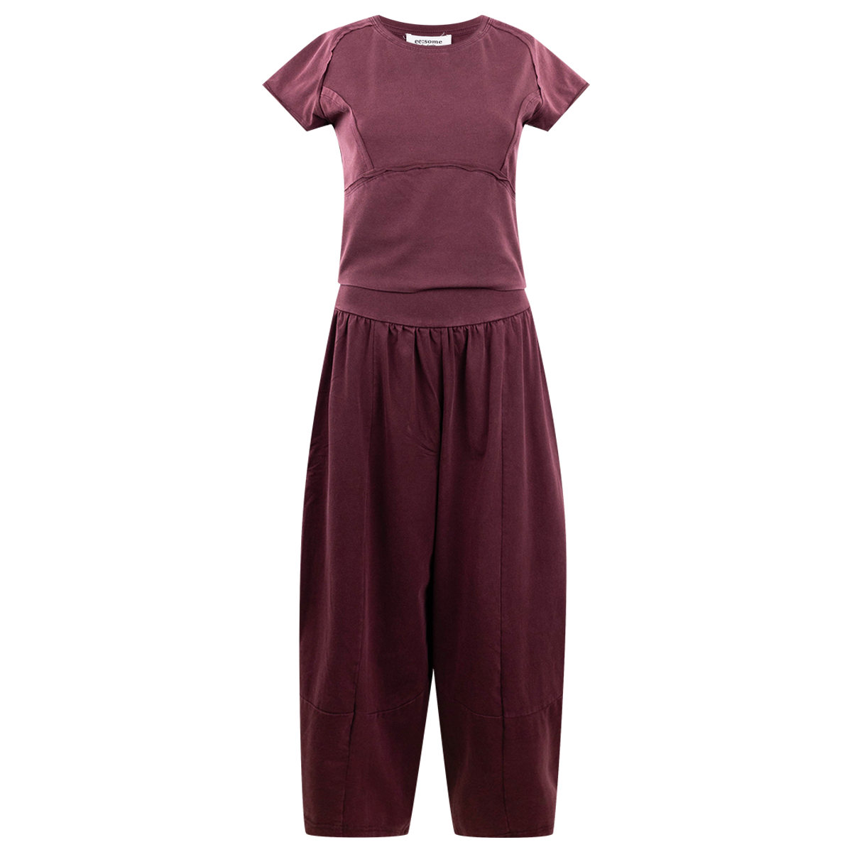 Maroon Lounge Set Short Sleeve Top with Pants