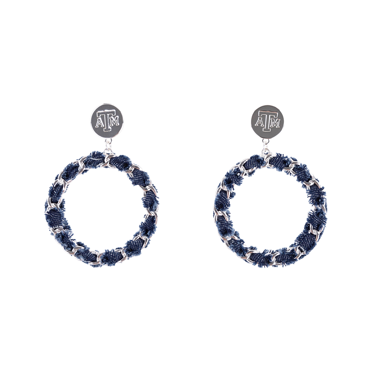 Silver and Denim ATM Hoop Earrings 
