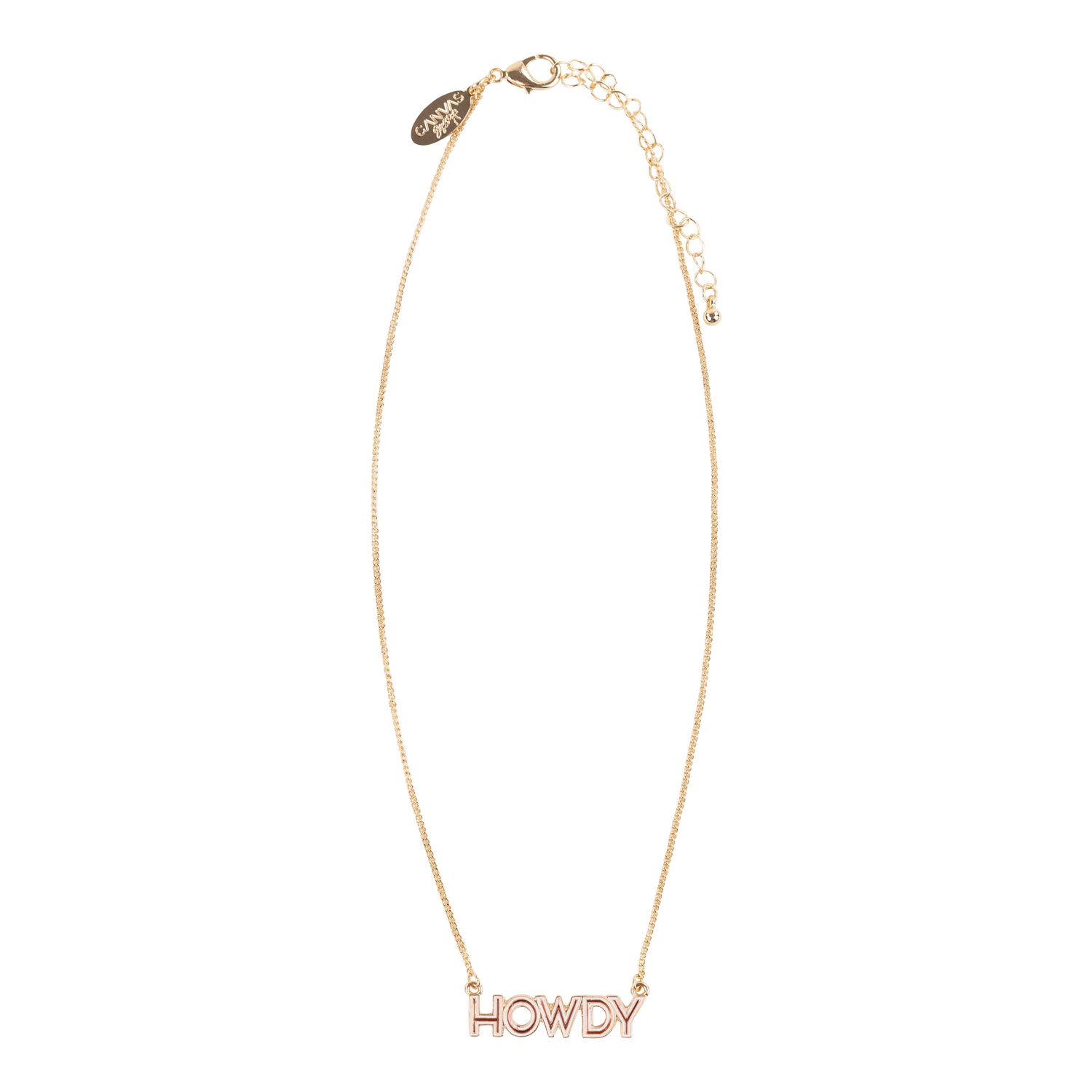 Gold necklace with 'HOWDY' pendant 