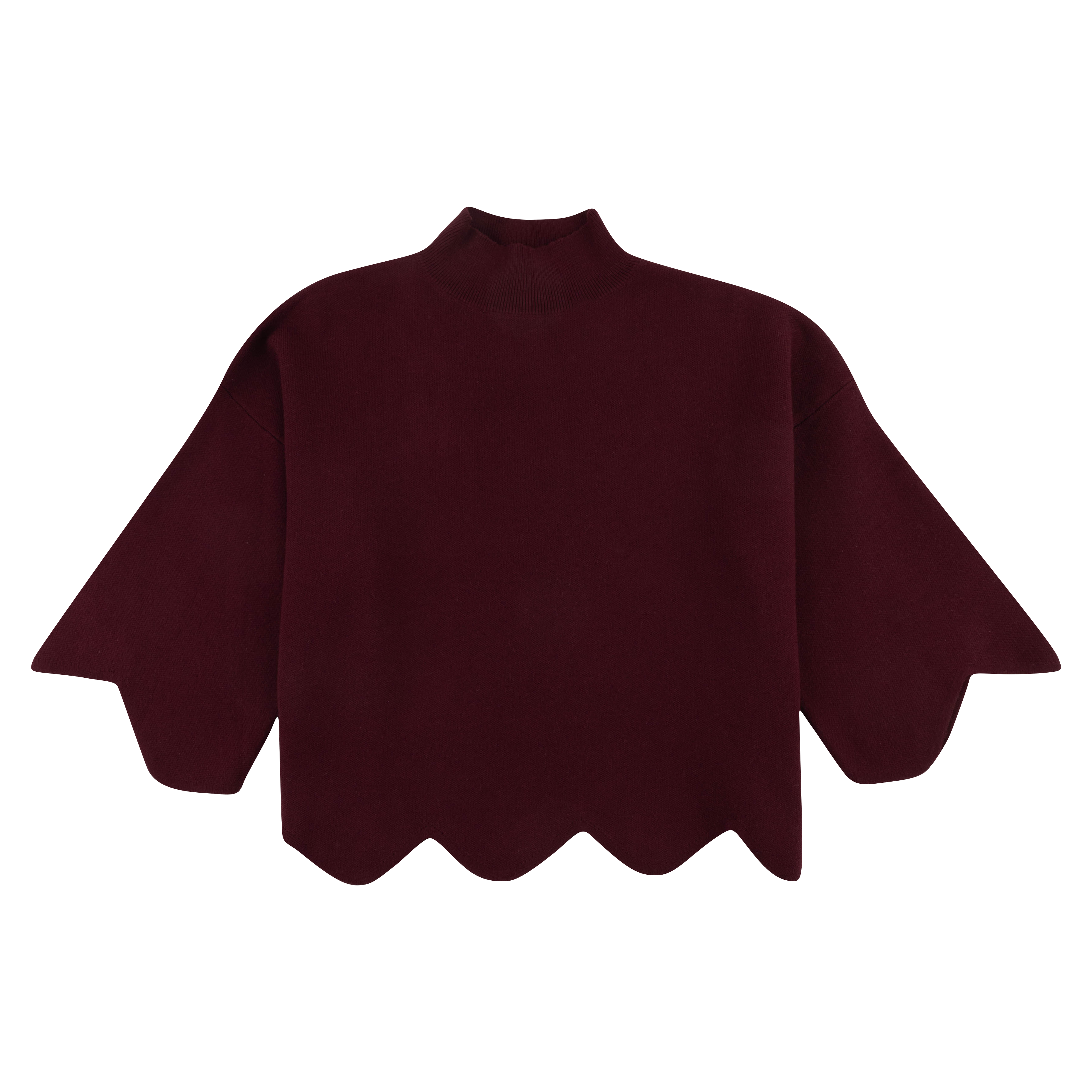 Entro Mock Neck Scalloped Hem Sweater in Maroon - Aggieland Outfitters