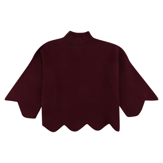 Entro Mock Neck Scalloped Hem Sweater in Maroon - Aggieland Outfitters