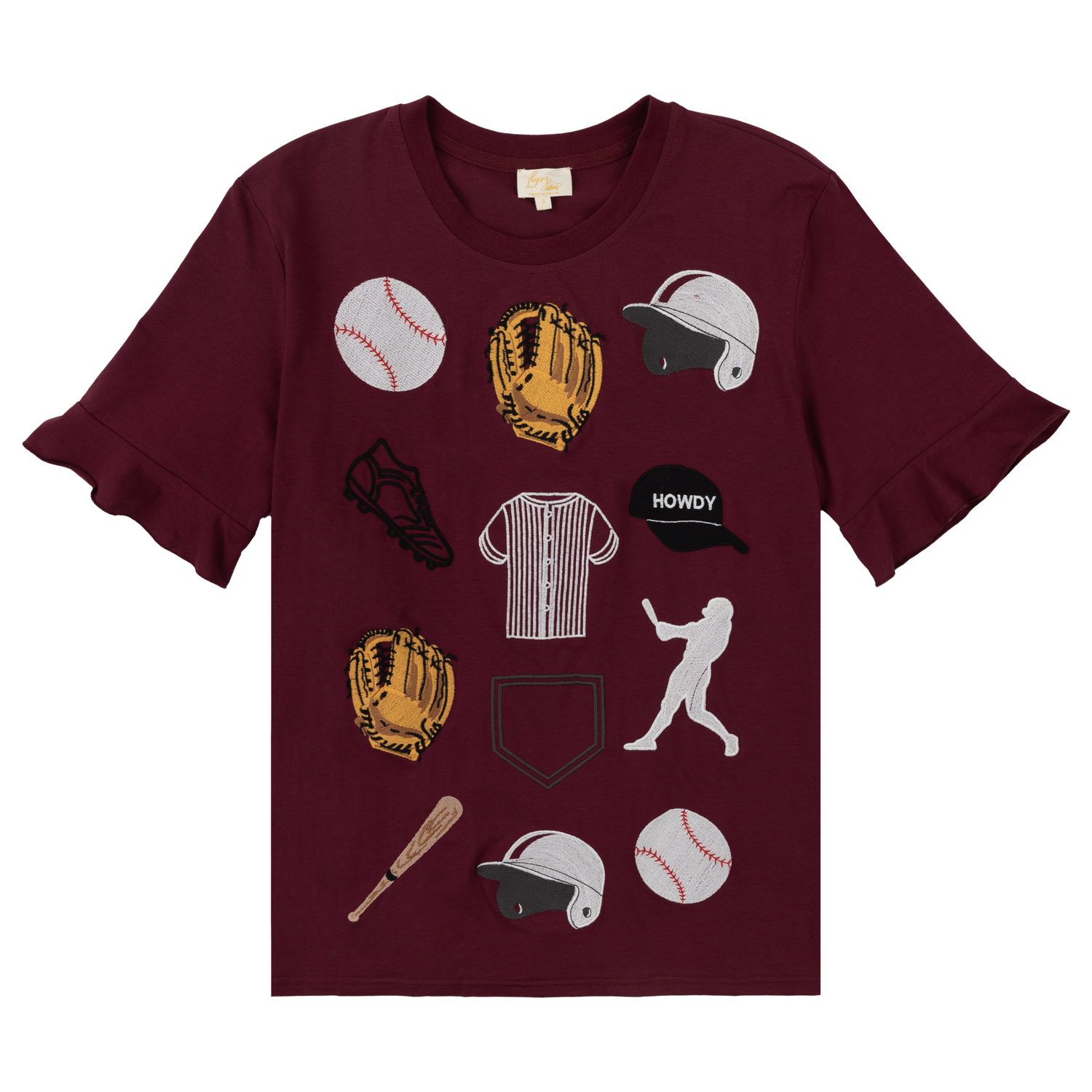 Maroon Texas A&M Baseball Tee with flared sleeves