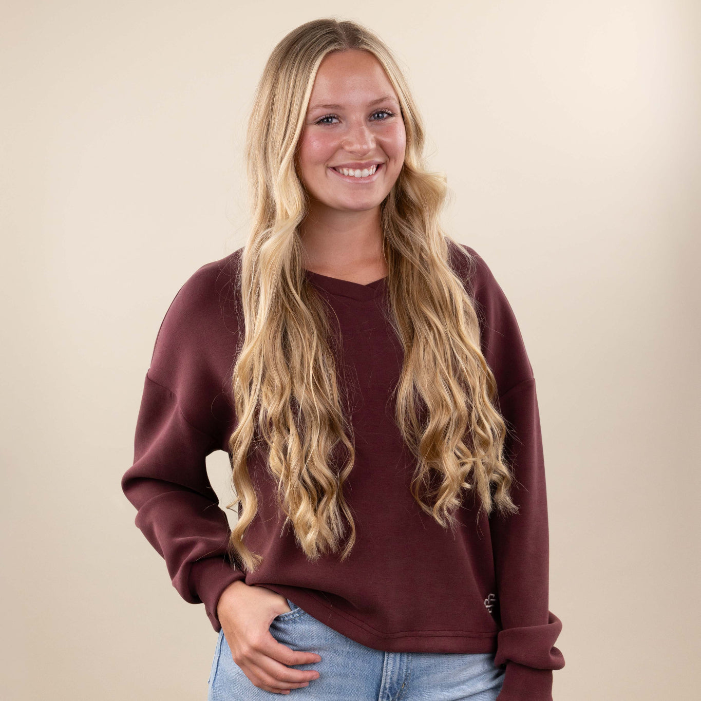 Collegiate Outfitters Maroon Butter Soft V-Neck Box Cut Sweatshirt