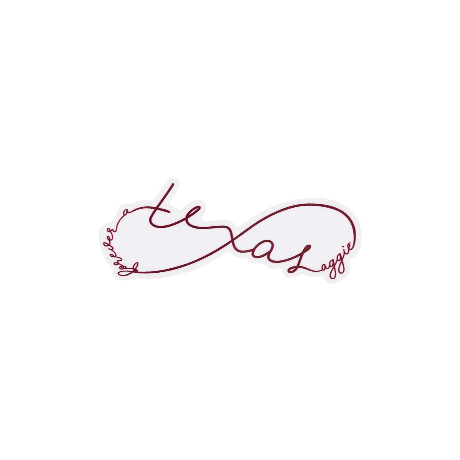 White Texas A&M graphic featuring elegant maroon cursive lettering that reads “Forever a Texas Aggie” in a continuous-line design.