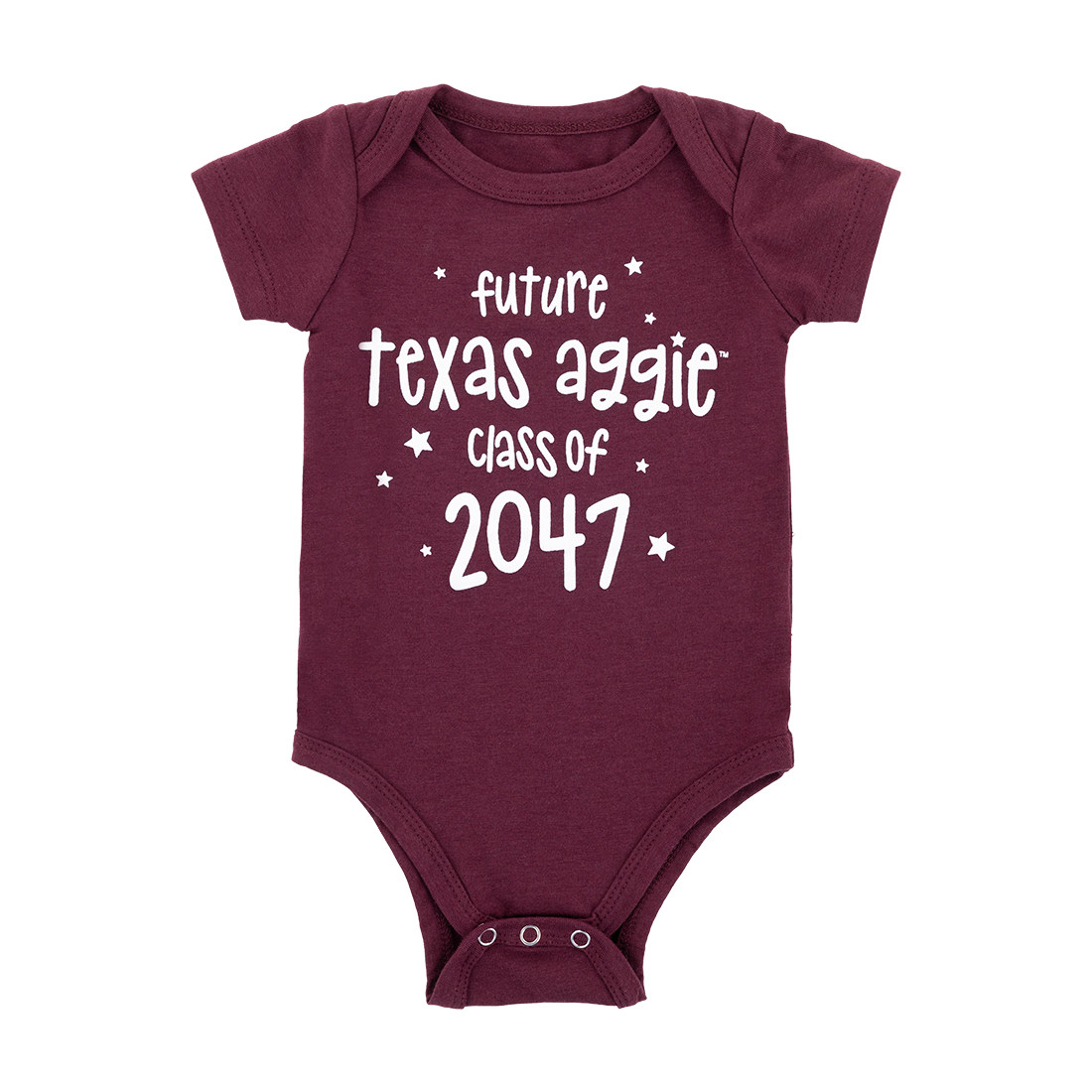 Maroon bodysuit with Future Texas Aggie Class of 2047 in white