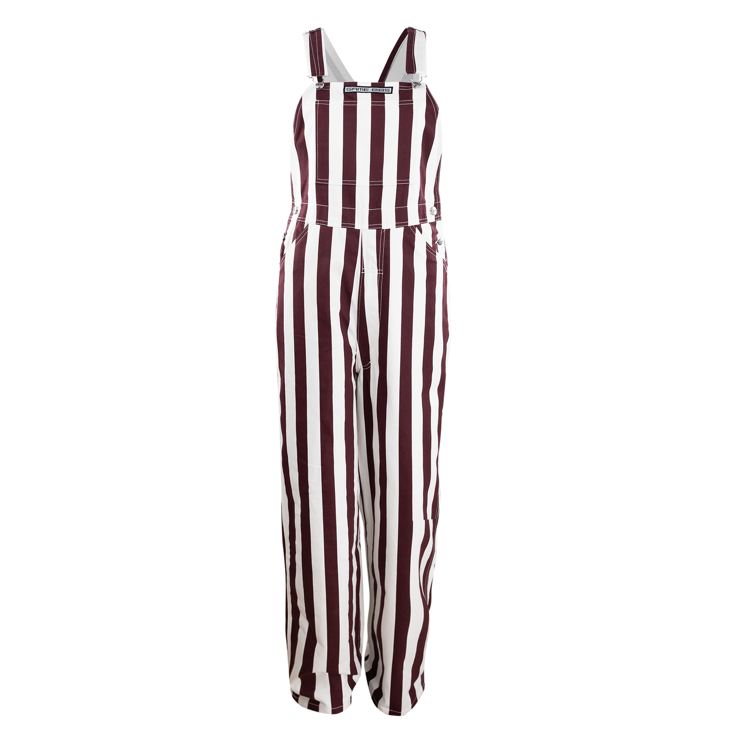 Maroon and White Striped Overalls