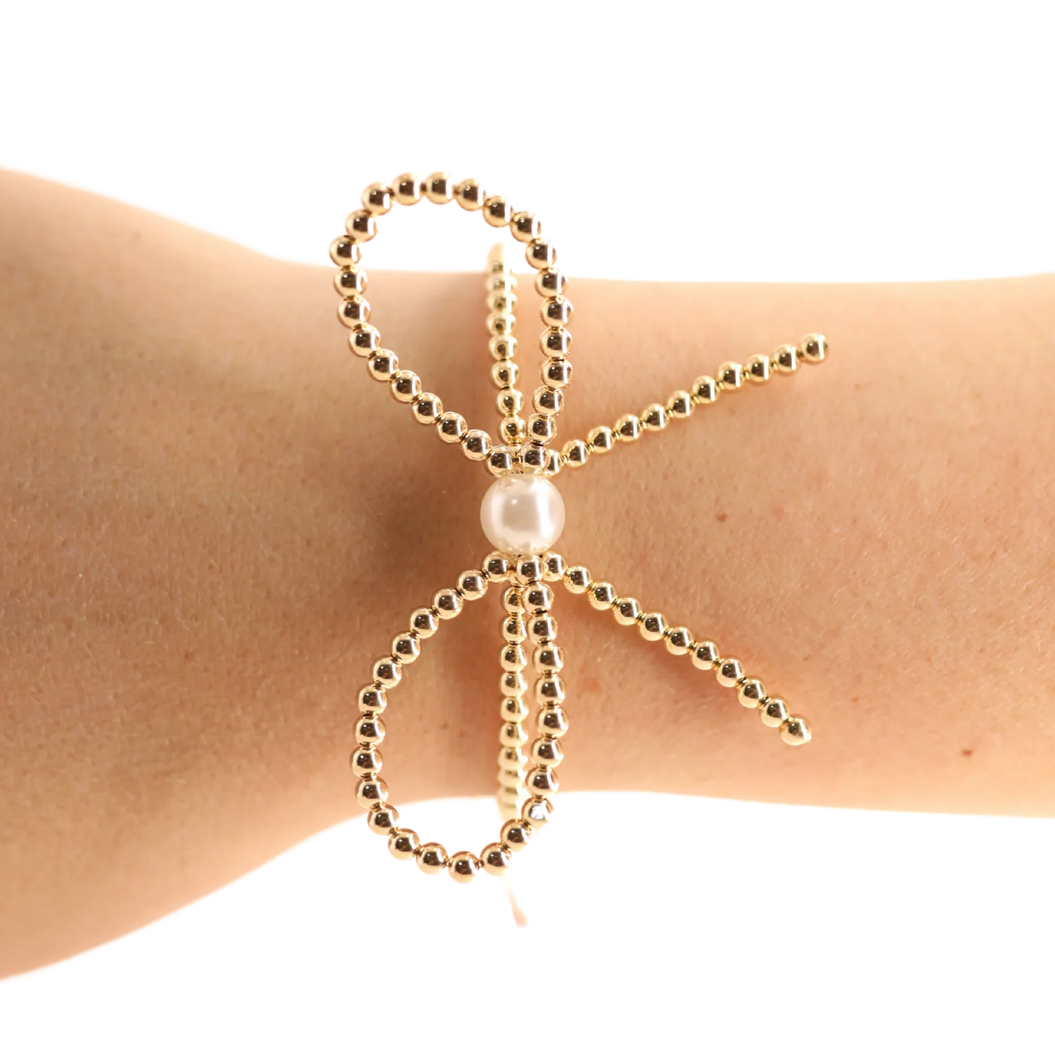 Beaded Blondes Pearl Bow Gold Bracelet