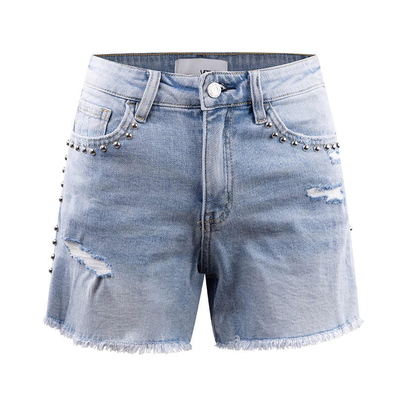 Light blue denim shorts with stud details 