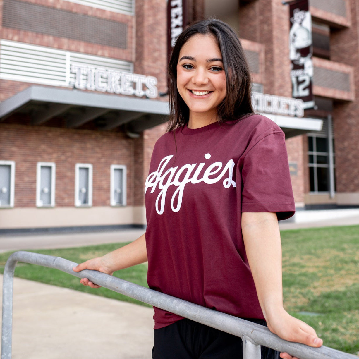 Collegiate Outfitters Felt Script Aggies T-Shirt