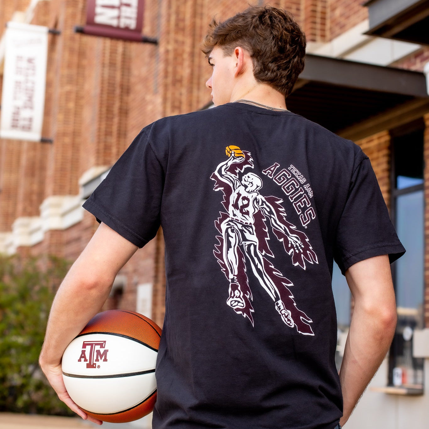 Aggies Skeleton Basketball Black T-Shirt