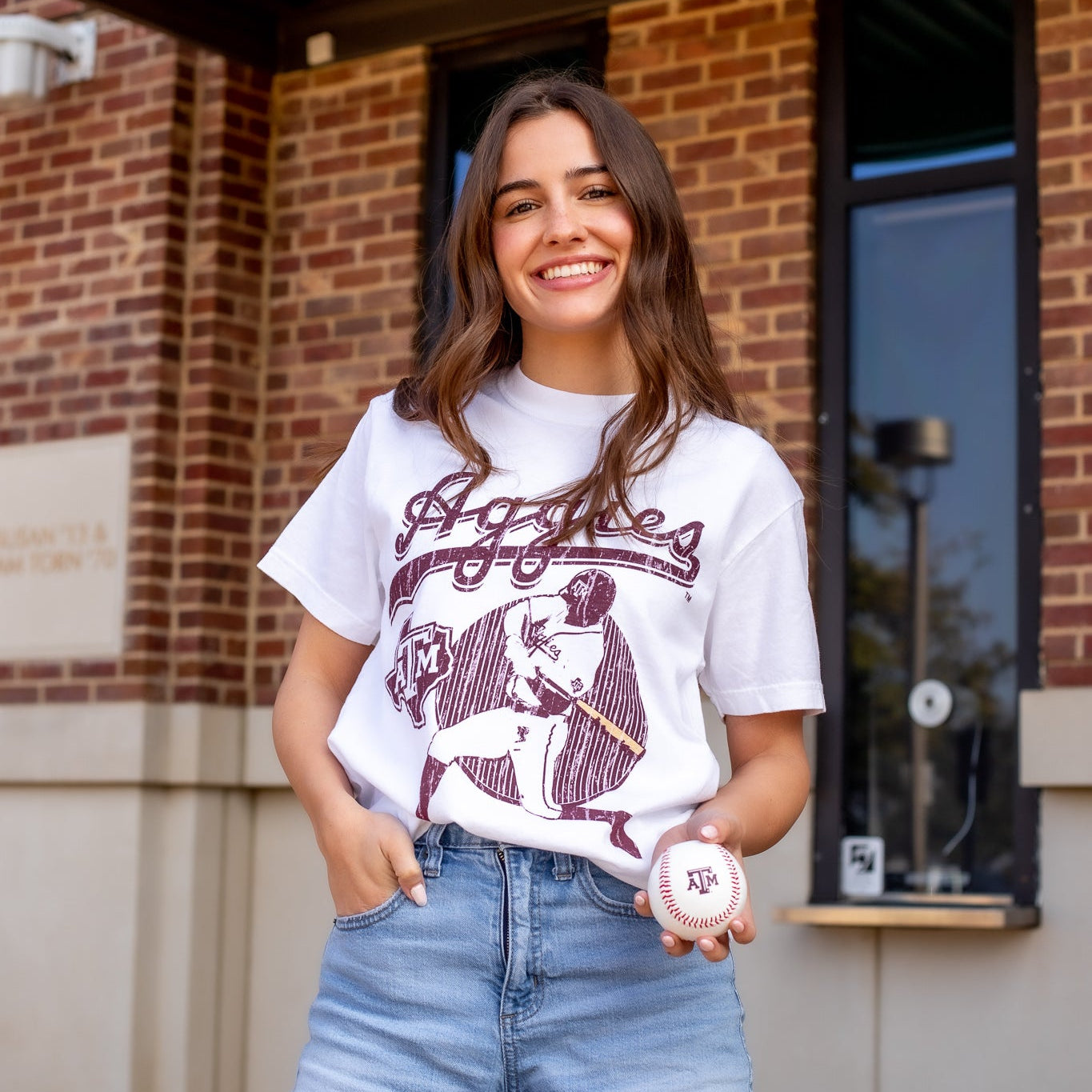 Script Aggies Baseball Silhouette T-Shirt