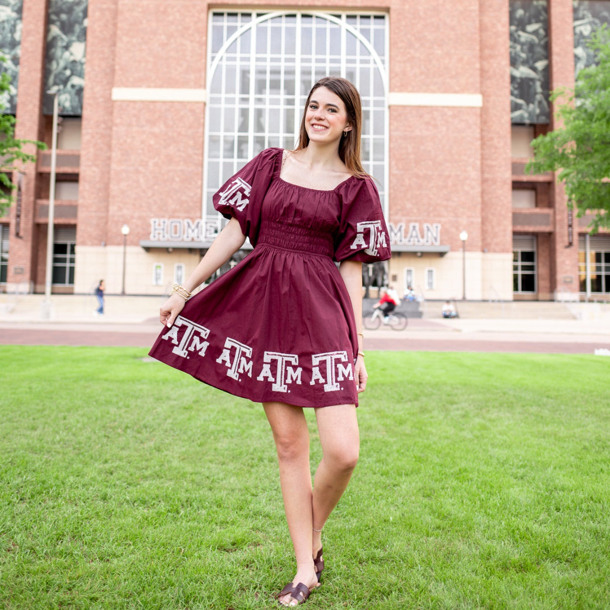 Texas A&M Stewart Simmons Puff Sleeve Dress in Maroon, Size Medium, Cotton from Aggieland Outfitters