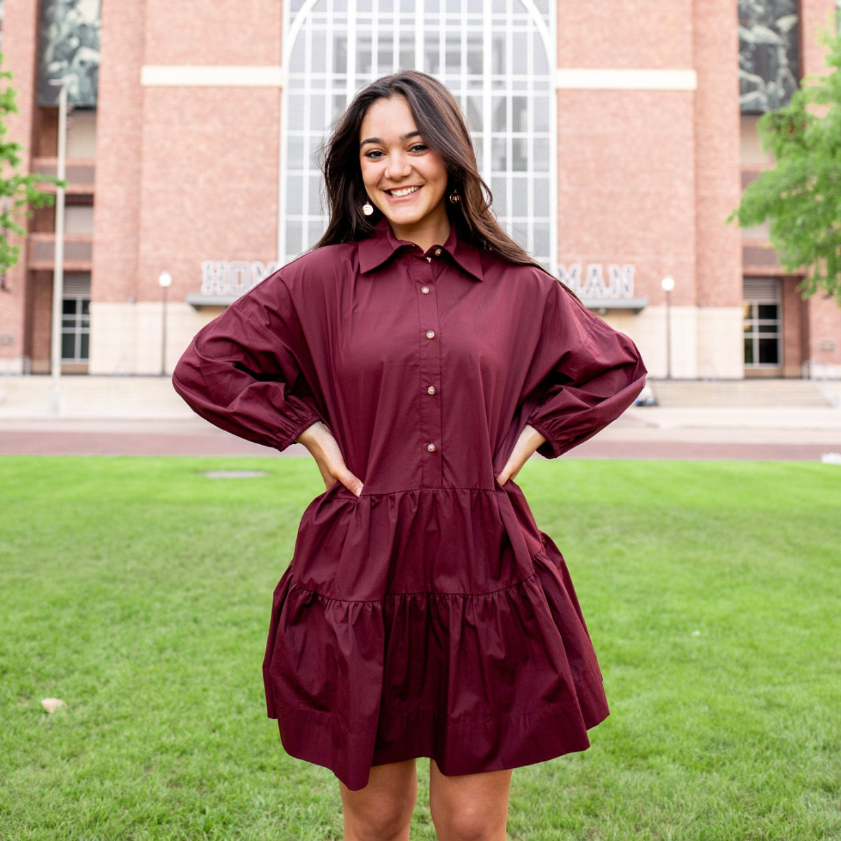 Button Down Front Tiered Dress