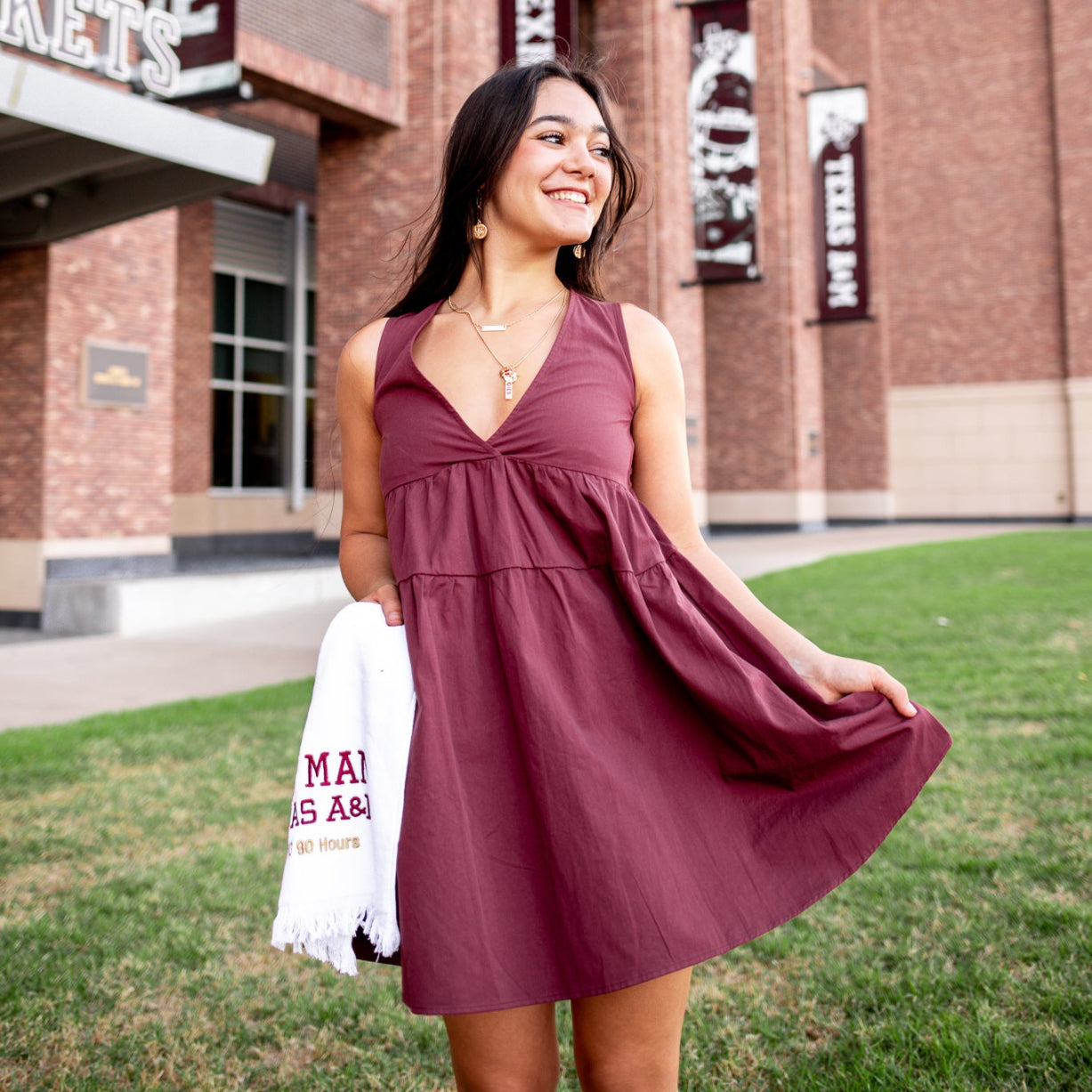 Collegiate Outfitters V Neck Tiered Dress