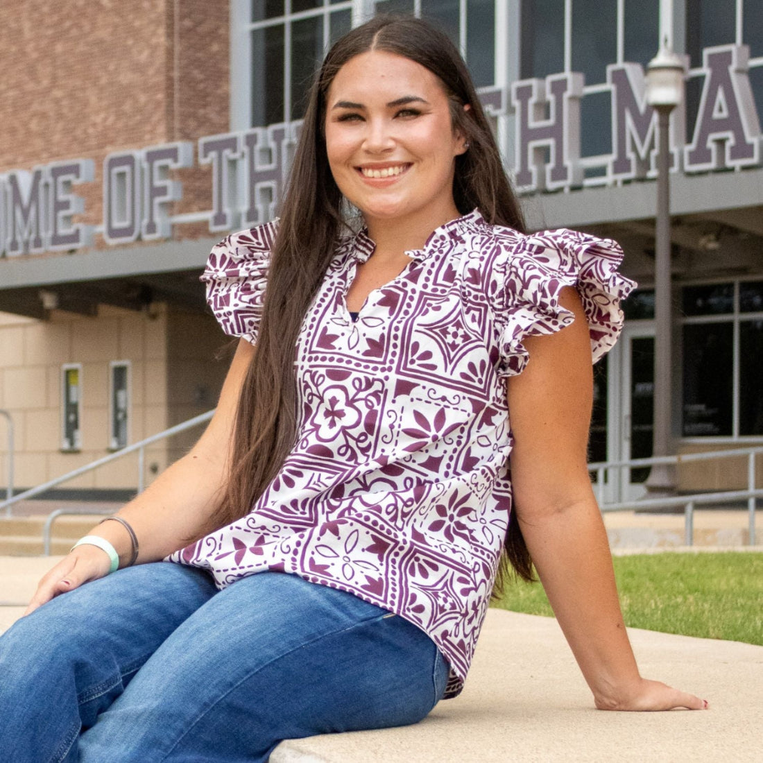 Collegiate Outfitters Mosaic Tile Short Sleeve Blouse - White