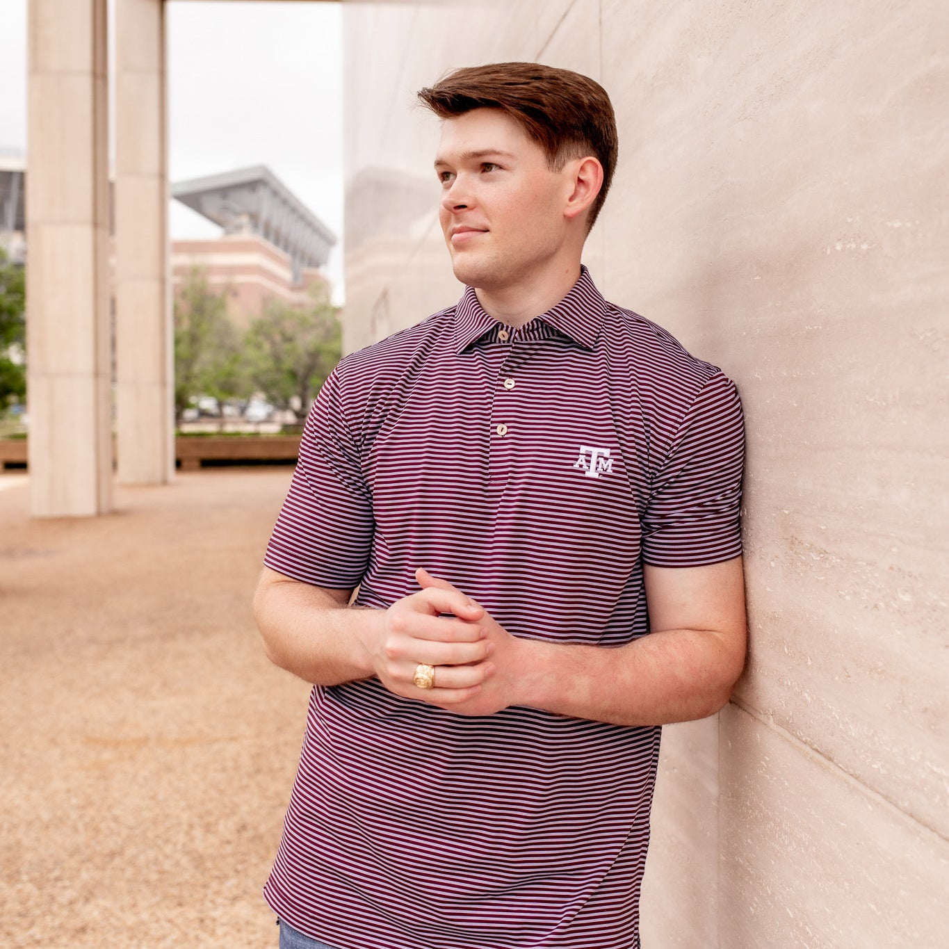 Texas A&M Peter Millar Striped Performance Polo - Maroon